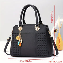 Grid Pattern Tote Handbag in PU Leather