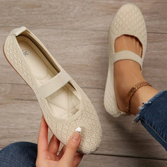 Women's Breathable Knit Flat Shoes Lightweight Slip On Solid Shoes