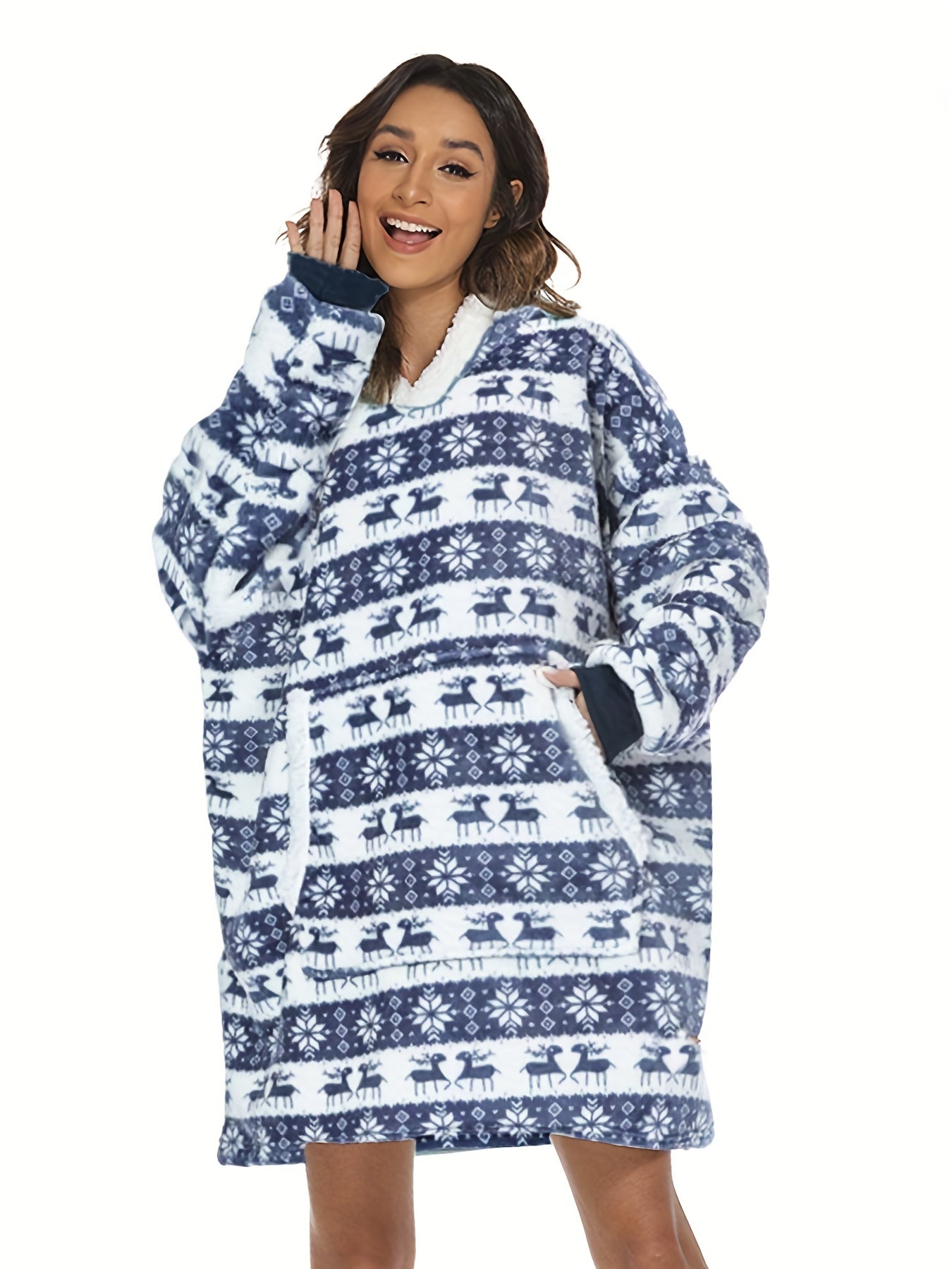 Women's Plus Size Christmas Nightgown Elk Snowflake Flanne...