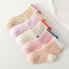 5pairs Baby Girls Kids Mesh Comfy Socks Block Sweet Socks