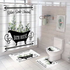 Rustic Flower Plant Bath Curtain Set - Eucalyptus Leaf Spring Theme