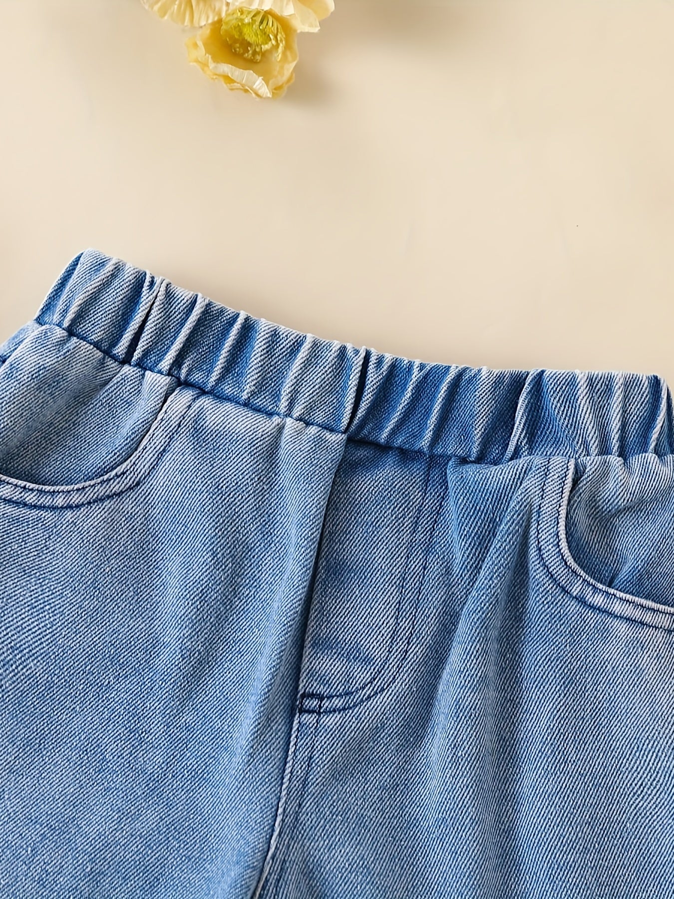 2pcs Baby Girls Bowknot Denim Camisole Top & Pants Set