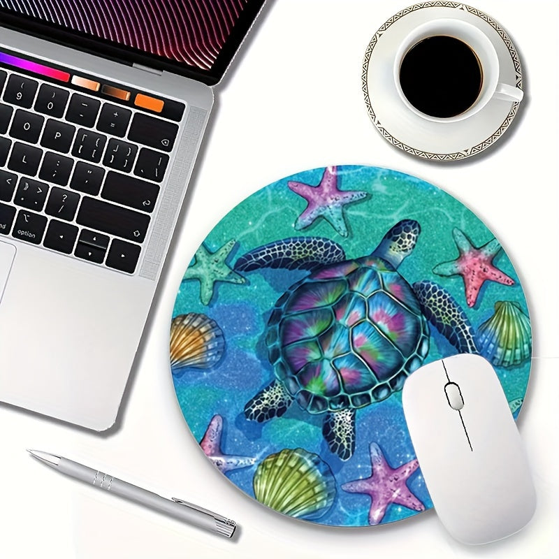 22cm Turtle & Starfish Printed Mouse Pad - Anti Slip & Waterproof