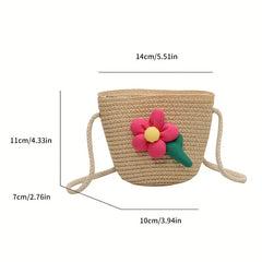 Kids Straw Woven Mini Shoulder Bag Girls Travel Crossbody Coin Purse