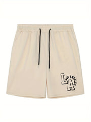 Men's Casual LA Graphic Drawstring Shorts for Summer