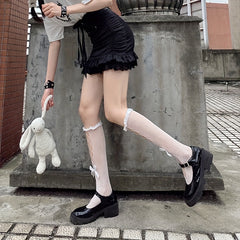 Fishnet Calf Socks Ruffle Knee High Stockings