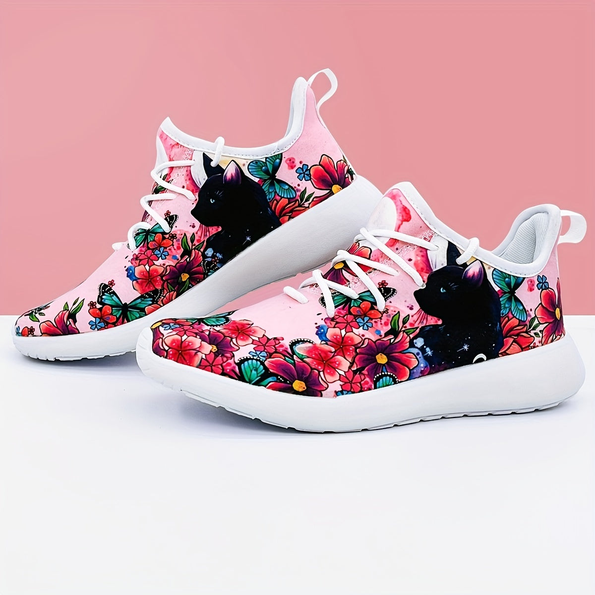 Halloween Flower & Cat Pattern Soft Sole Sneakers