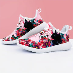 Halloween Flower & Cat Pattern Soft Sole Sneakers