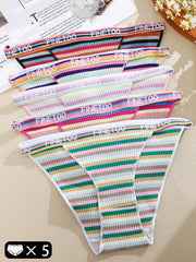5pcs Striped Panties Colorblock Intimates Women's Lingerie