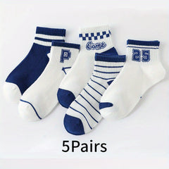 5pairs Baby Boys Girls Letters Boat Socks Thin Cotton Breathable Comfy Short Soc
