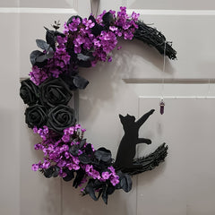Christmas Halloween Cat Garland Door Hanging Simulation Plant Rattan Circle