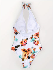 Swimsuit Women's Plus Floral Print Halter One Piece Bathing Suit