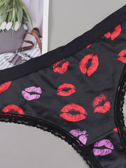 3 Pack Plus Size Panties Set Women's Plus Star & Heart & Kiss Print
