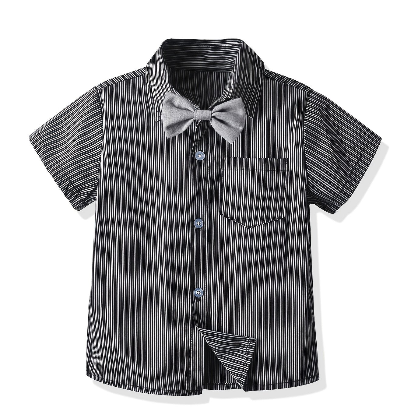 Boys Striped Button Shirt with Bowtie - Summer Clothes