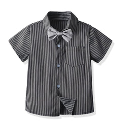 Boys Striped Button Shirt with Bowtie - Summer Clothes