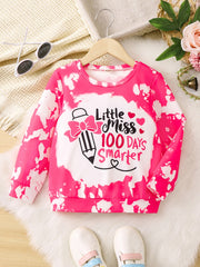 100Days Smarter Letter Graphic Girls Crew Neck Top Long Sleeve Sweatshirt