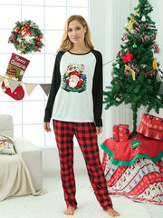 Christmas Print Lounge Set Long Sleeve Crew Neck Top & Plaid Pants