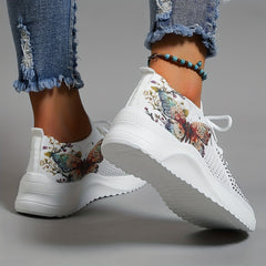 Women's Butterfly Print Sports Shoes Rhinestone Decor Low Top Running Shoes
