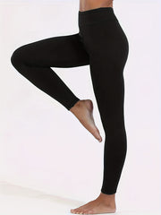 Sports Leggings Women's Plus Solid Fleece High Rise Skinny Leggings