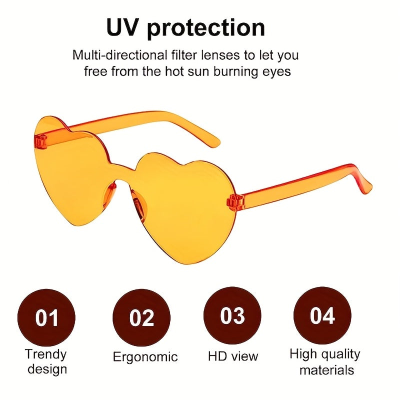 Heart Shaped Rimless Sunglasses Love Theme Funny Candy Decorative Glasses