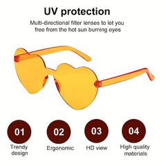 Heart Shaped Rimless Sunglasses Love Theme Funny Candy Decorative Glasses