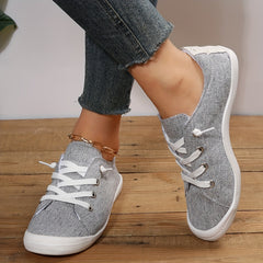 Women's Grey Flat Canvas Shoes Low Top Lace Up Sneakers