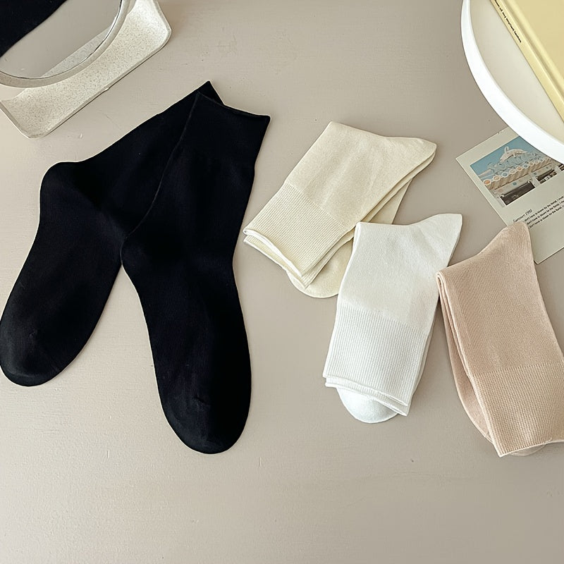 4 Pairs Solid Socks Comfy & Breathable All match Socks Women