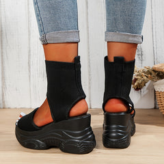Women's Solid Wedge Sandals Knit Platform Beach Shoes