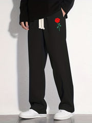 Rose Pattern Applique Mopping Pants Men's Casual Joggers
