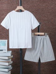 Boys Casual Stripe Graphic Short Sleeve T shirt & Shorts Set