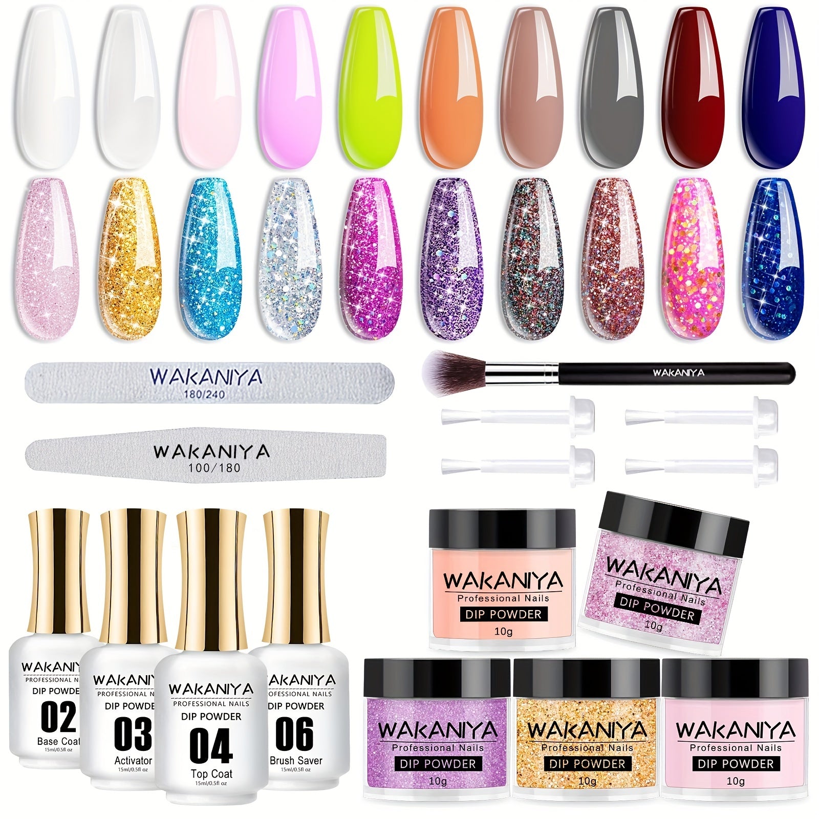 20-Color Dip Powder Nail Kit, Glitter Starter Set for Beginners