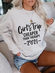 Letter & Number Print Pullover Crew Neck Sweatshirt