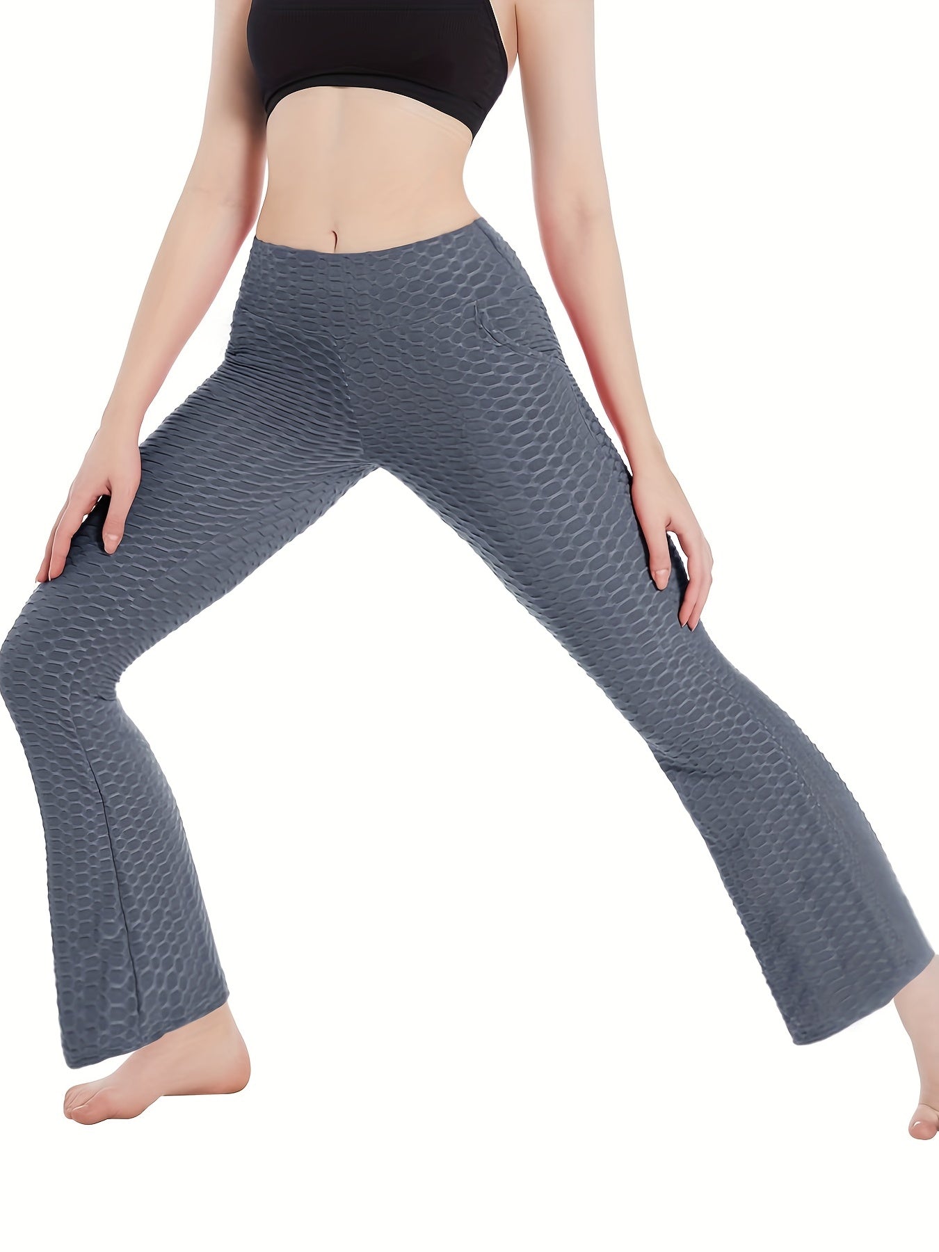High Waisted Yoga Workout Tummy Control Bootcut Pants With Pocket
