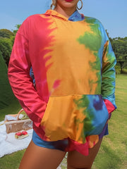 Colorblock Tie Dye Long Sleeve Hoodie With Pockets