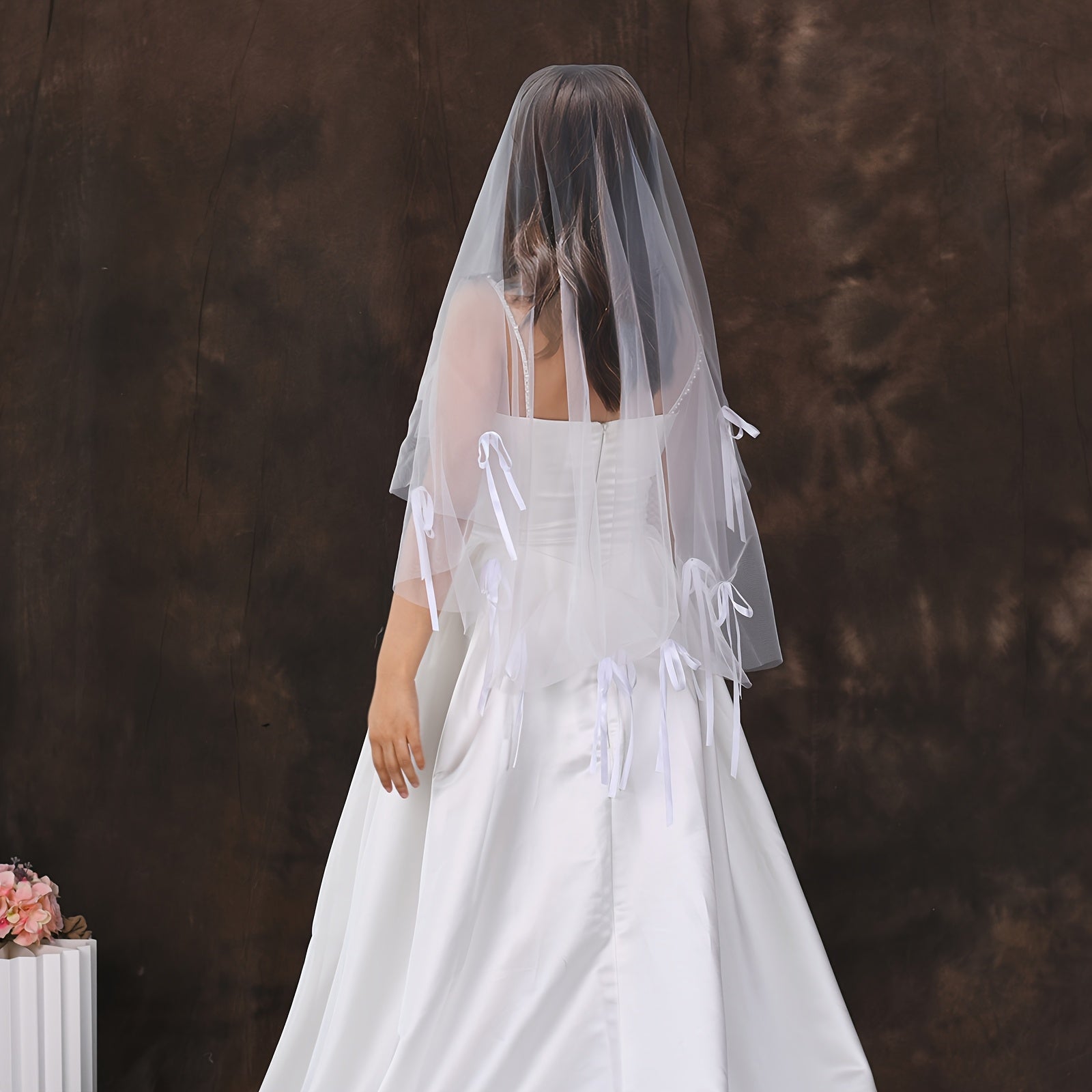 Bridal Veil with Bow Accents Sleeveless & Sophisticated