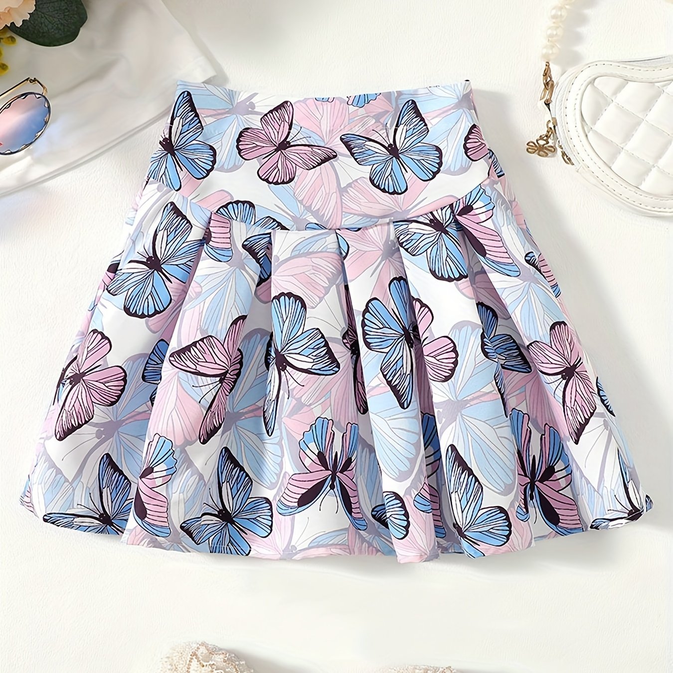 Girls Casual Butterfly High Waist Pleated Skirt - All Seasons