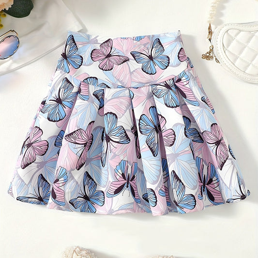 Girls Casual Butterfly High Waist Pleated Skirt - All Seasons