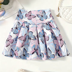 Girls Casual Butterfly High Waist Pleated Skirt - All Seasons