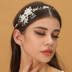 Crystal Faux Pearl Headband Tiara Golden Rhinestone Flower Hairband