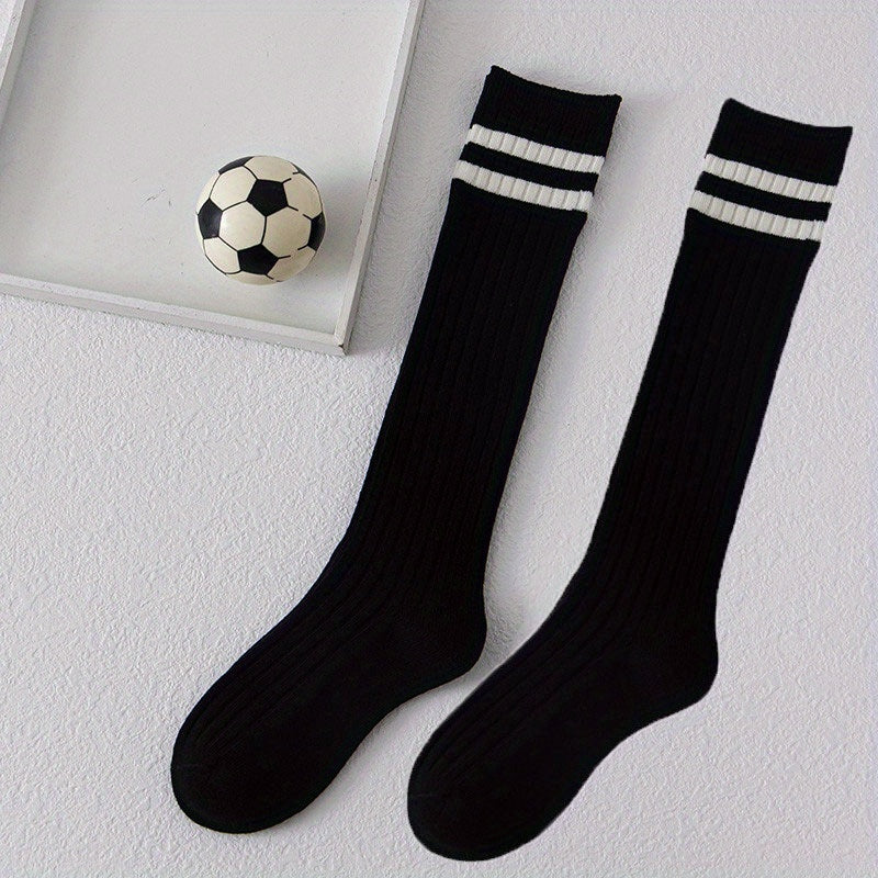 2 Pairs Kids Striped Cotton Knee High Socks for School Uniforms