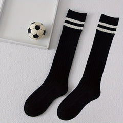 2 Pairs Kids Striped Cotton Knee High Socks for School Uniforms