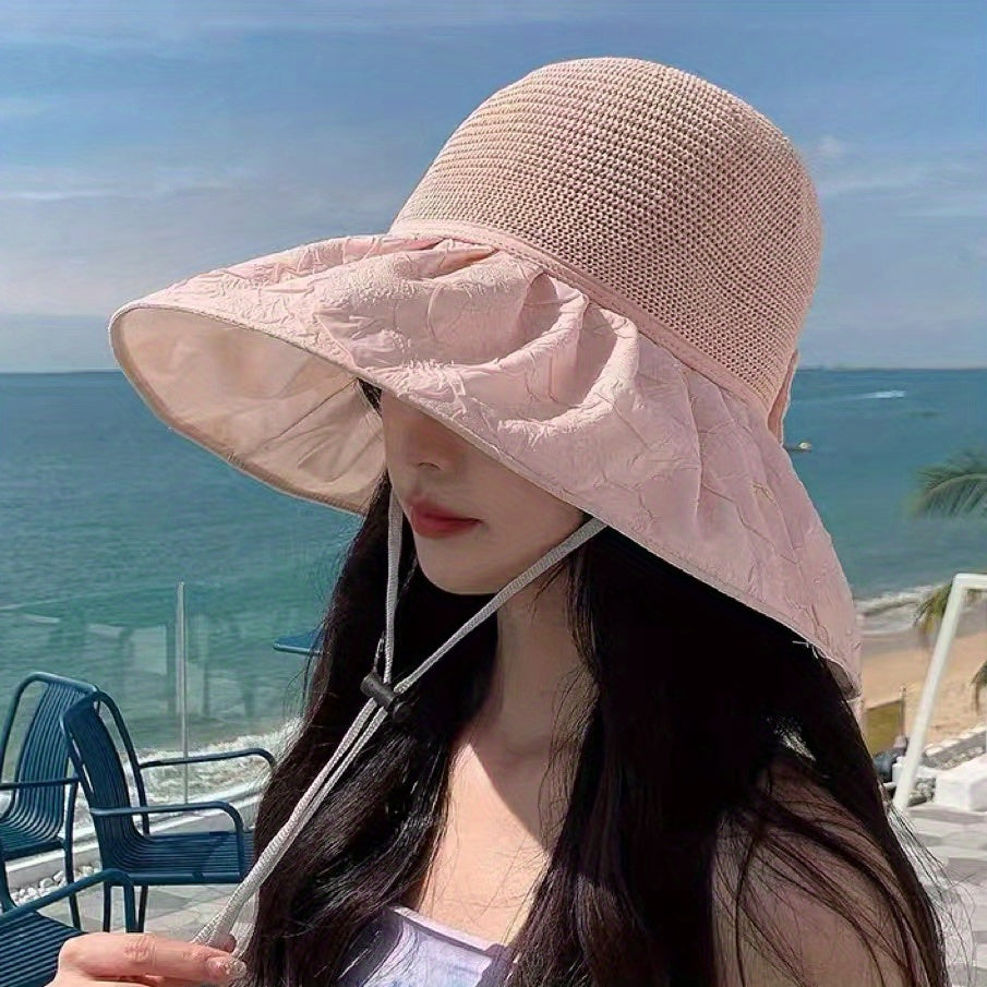 Bowknot Embossed Bucket Hat Wide Brim UV Protection Basin Hat