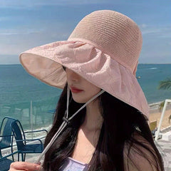 Bowknot Embossed Bucket Hat Wide Brim UV Protection Basin Hat