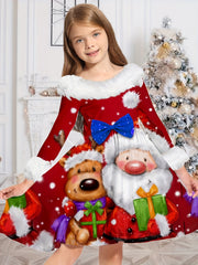 Santa & Reindeer Graphic Christmas Dress Girls