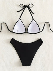 Push Up 2 Piece Set Bikini Triangle V Neck Tie Back Swimsuit