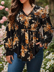 Plus Size Romantic Blouse Women's Plus Floral Print Long Sleeve