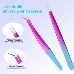 2pcs Precision Lash Tweezers Set Stainless Steel Blackheads Facial Hair Ingrow