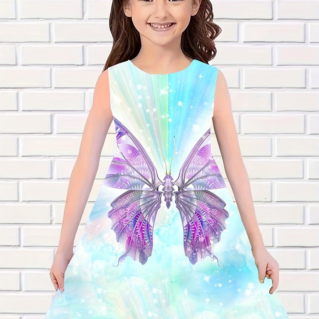 Girls Butterfly Sleeveless Dress for Summer