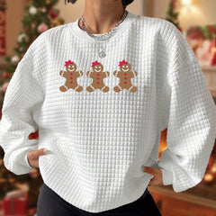 Gingerbread Man Waffle Lounge Top Christmas Crew Neck Long Sleeve