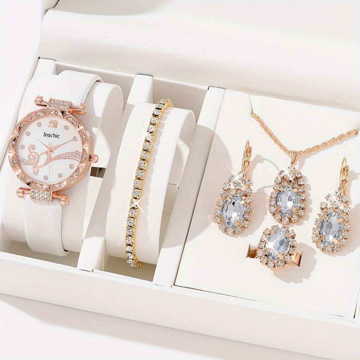 6pcs Heart Wing Leather Quartz Watch Set for Students